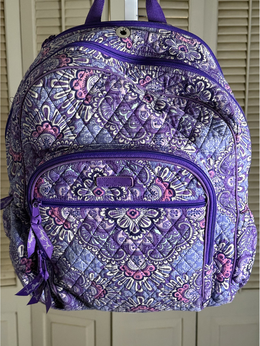 Vera Bradley Quilted Cotton Essential Backpack-Lilac Medallion Paisley Pre-owned